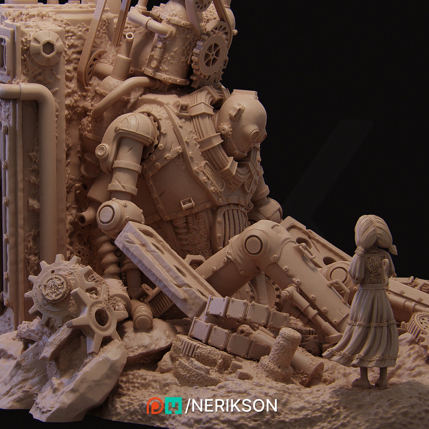The Abandoned Robot | 32mm & 60mm | 3D Printed Diorama Set | Art Piece | Nerikson | Nerdy Creations