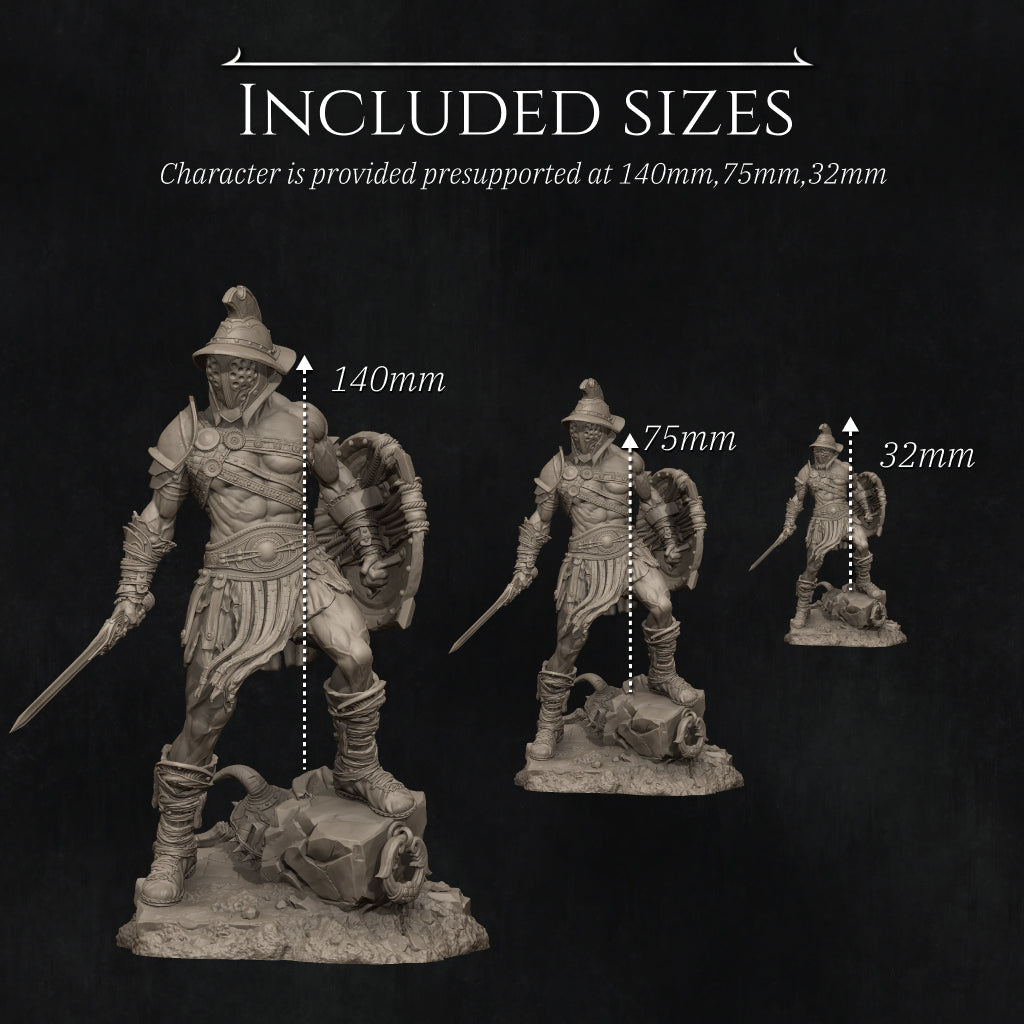 Gladiator Swordsman | 32mm–140mm | 3D Printed Figure | Art Piece | Nerikson | Nerdy Creations