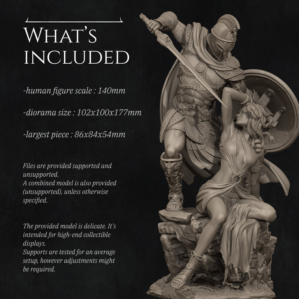 Medusa and Perseus | 32mm–140mm | 3D Printed Diorama Set | Art Piece | Nerikson | Nerdy Creations