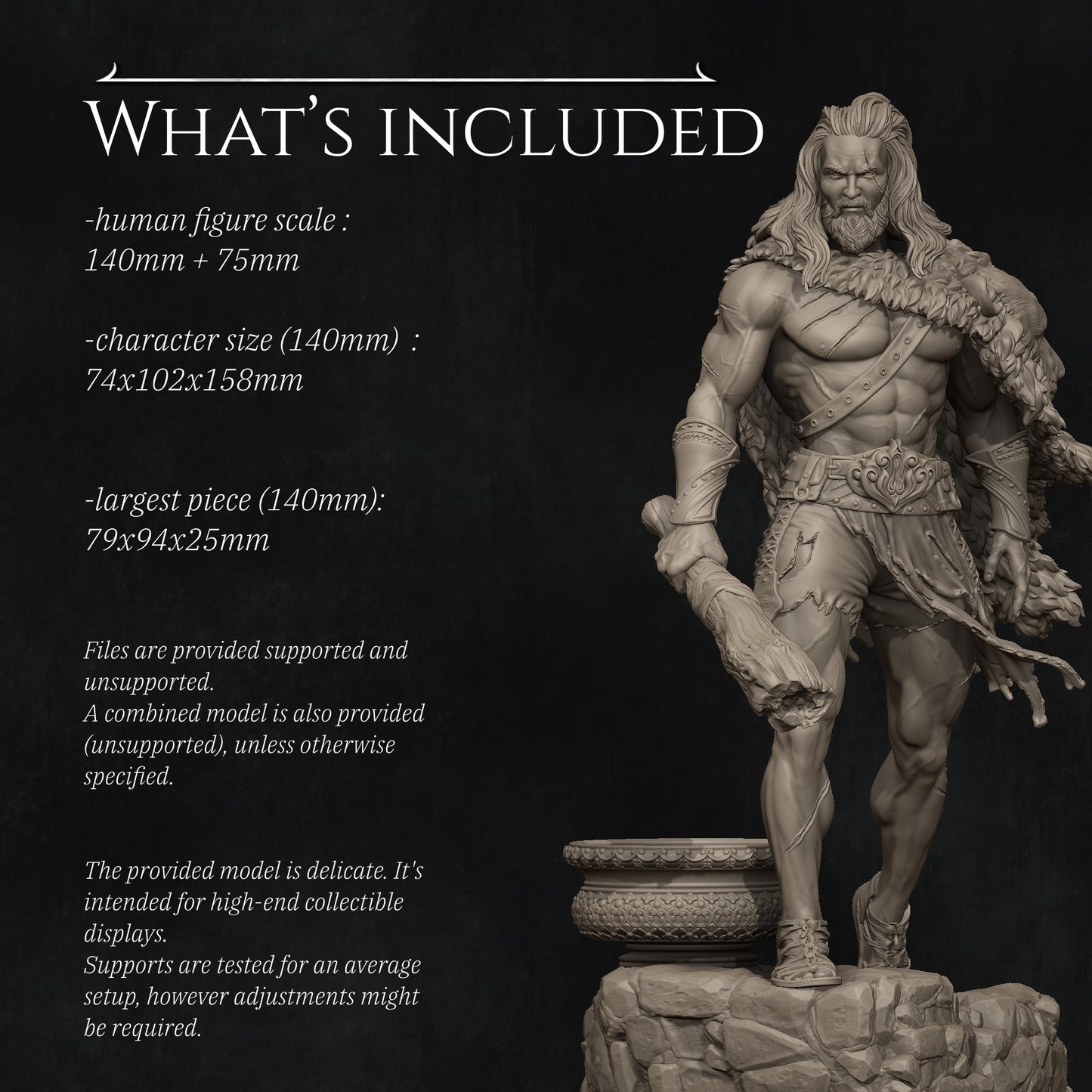 Heracles | 140mm | 3D Printed Bust | Art Piece | Nerikson | Nerdy Creations
