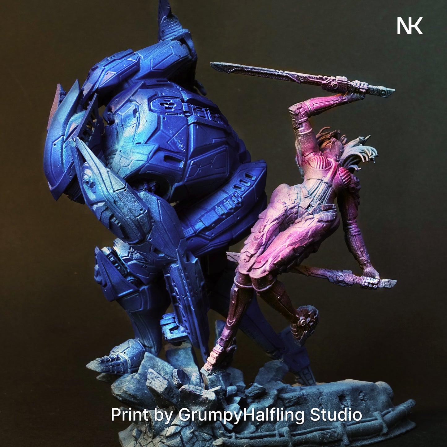 B.A.U.R.G. vs Eve | 32mm–140mm | 3D Printed Diorama Set | Art Piece | Nerikson | Nerdy Creations