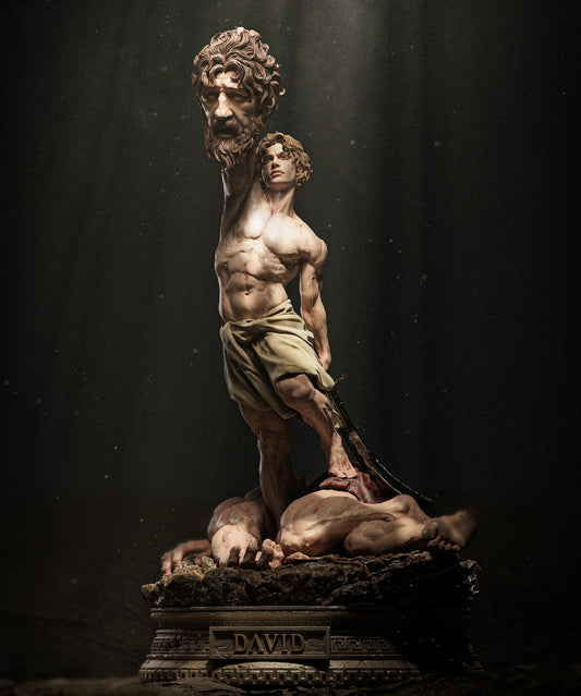 David and Goliath resin figure