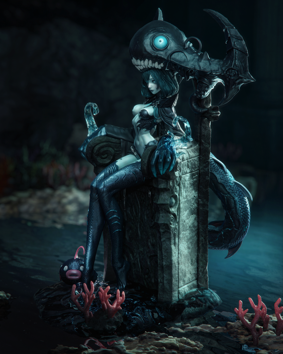 Azashara The Drowned Princess Fish Base resin figure