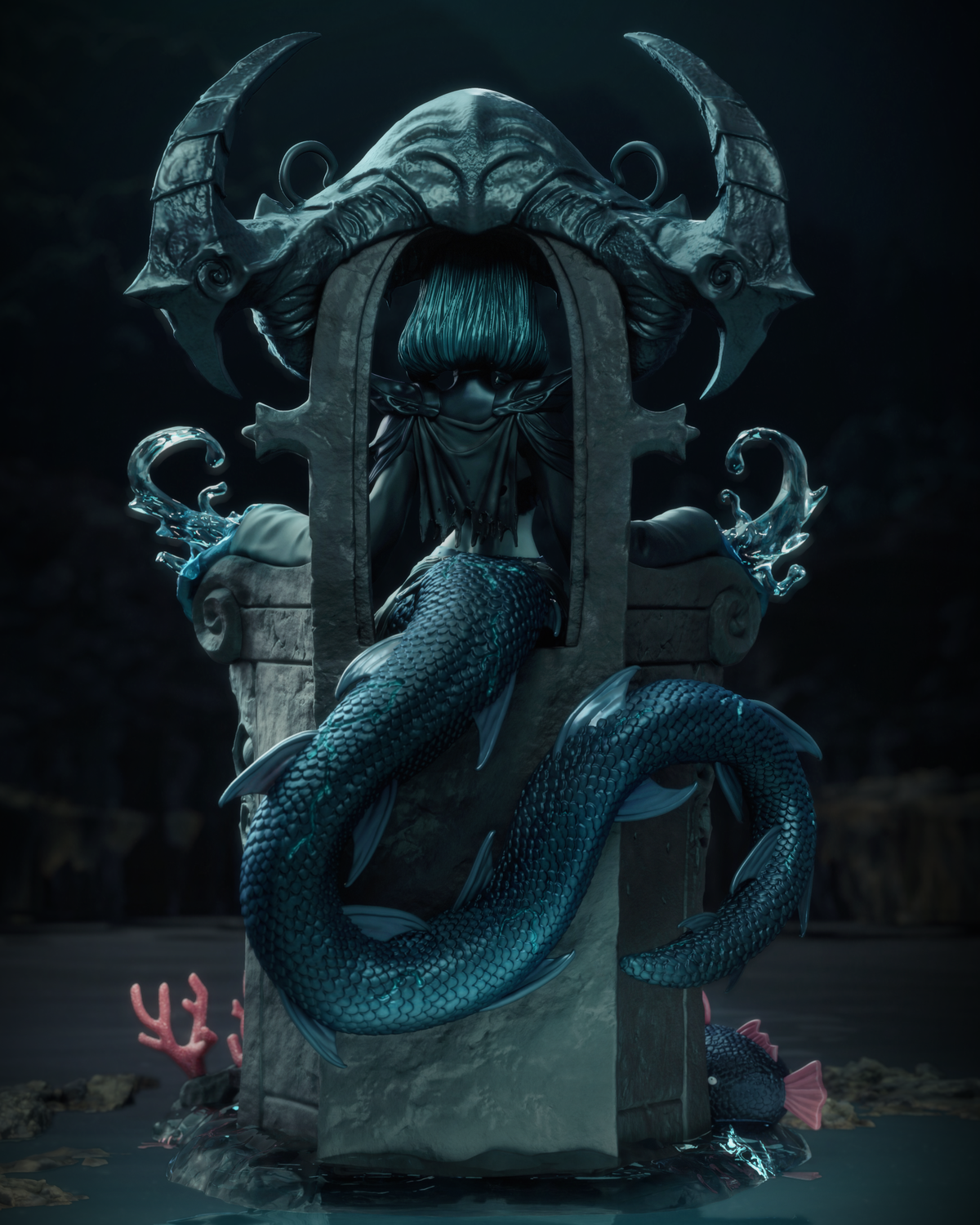 Azashara The Drowned Princess Coral Base resin figure