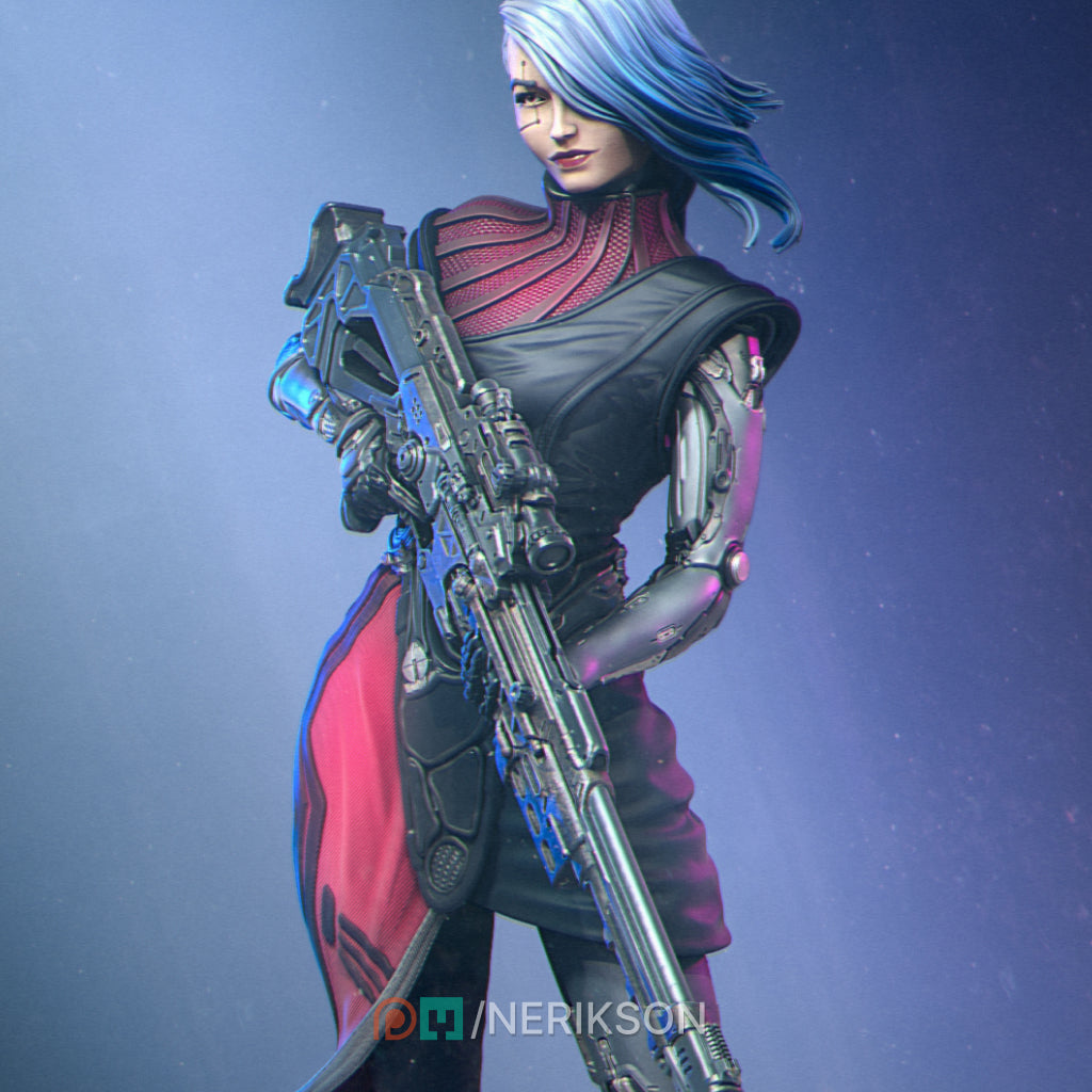 Aryn the Sniper Assassin (standing pose) | 32mm–140mm | 3D Printed Figure | Art Piece | Nerikson | Nerdy Creations