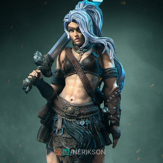 Lia the Barbarian Mercenary | 32mm–140mm | 3D Printed Figure | Art Piece | Nerikson | Nerdy Creations