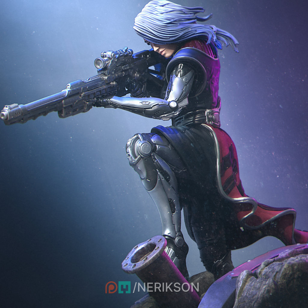 Aryn the Sniper Assassin (action pose) | 32mm–140mm | 3D Printed Figure | Art Piece | Nerikson | Nerdy Creations