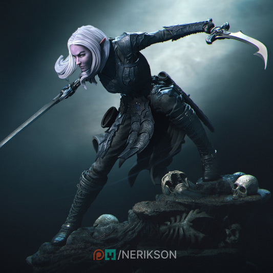 Lierin the Drow Fighter | 32mm–140mm | 3D Printed Figure | Art Piece | Nerikson | Nerdy Creations