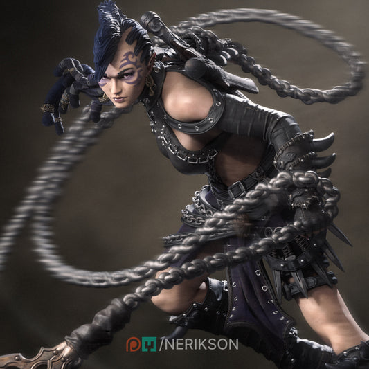 Zestari the Shadow Elf Warrior | 32mm–140mm | 3D Printed Figure | Art Piece | Nerikson | Nerdy Creations