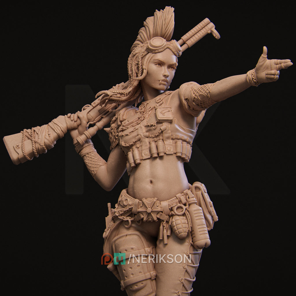 Ramona the Wasteland Warrior | 32mm–140mm | 3D Printed Figure | Art Piece | Nerikson | Nerdy Creations