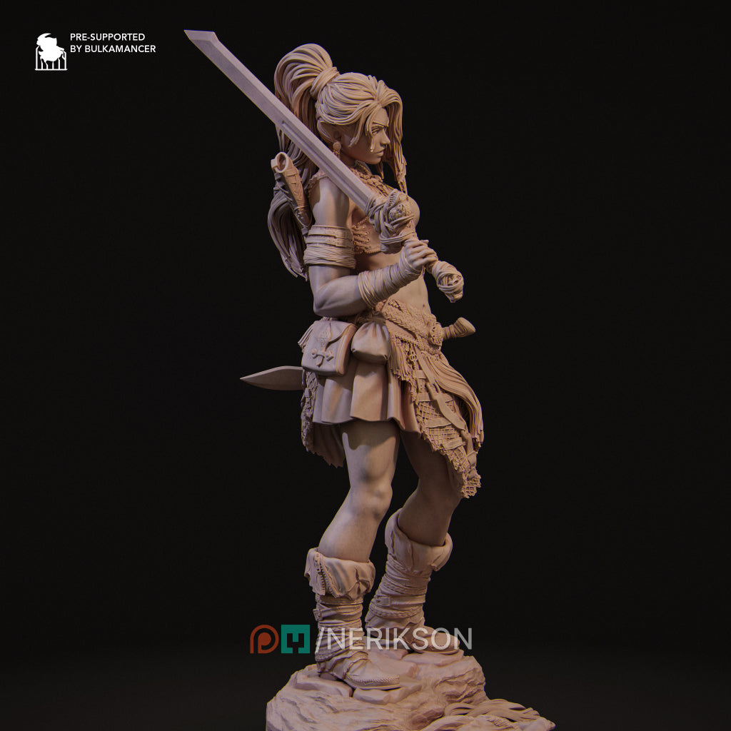 Lia the Barbarian Mercenary | 32mm–140mm | 3D Printed Figure | Art Piece | Nerikson | Nerdy Creations