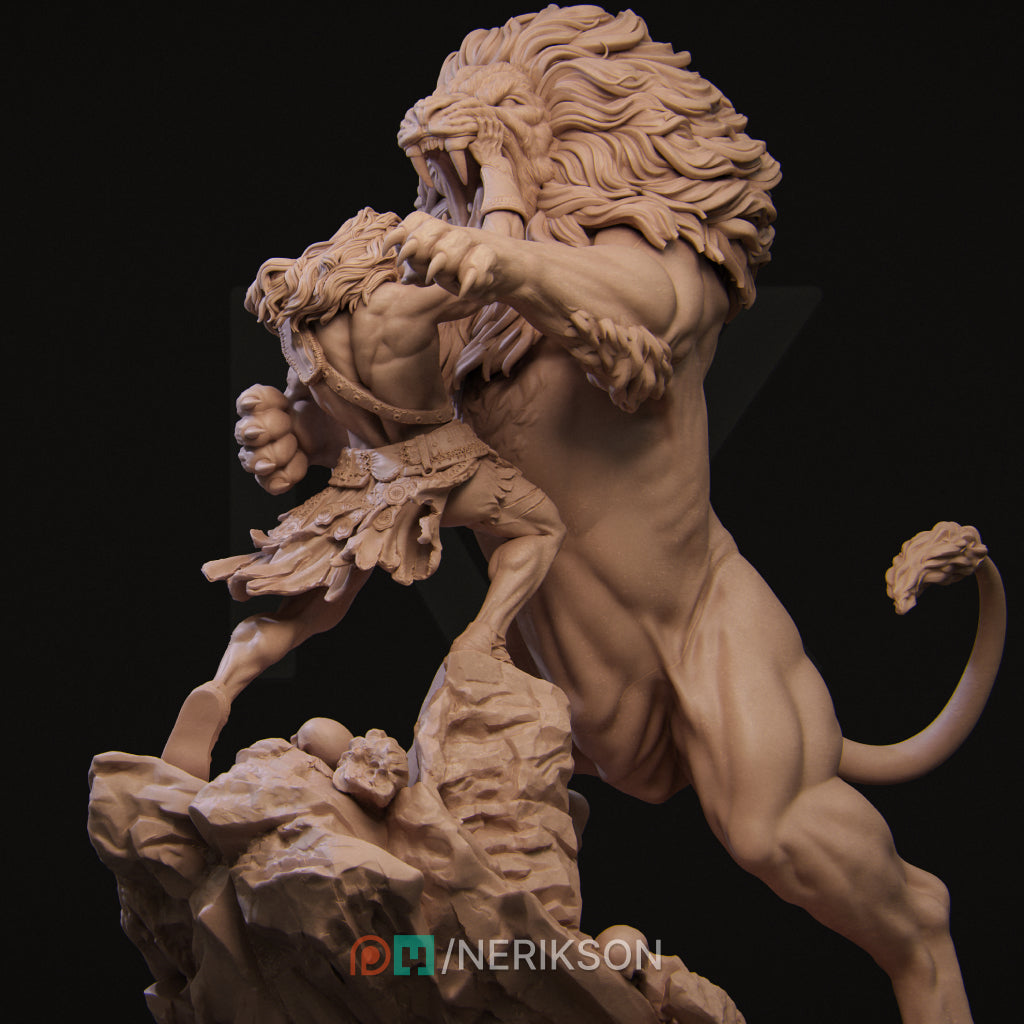 Heracles & the Nemean Lion | 32mm–140mm | 3D Printed Diorama Set | Art Piece | Nerikson | Nerdy Creations