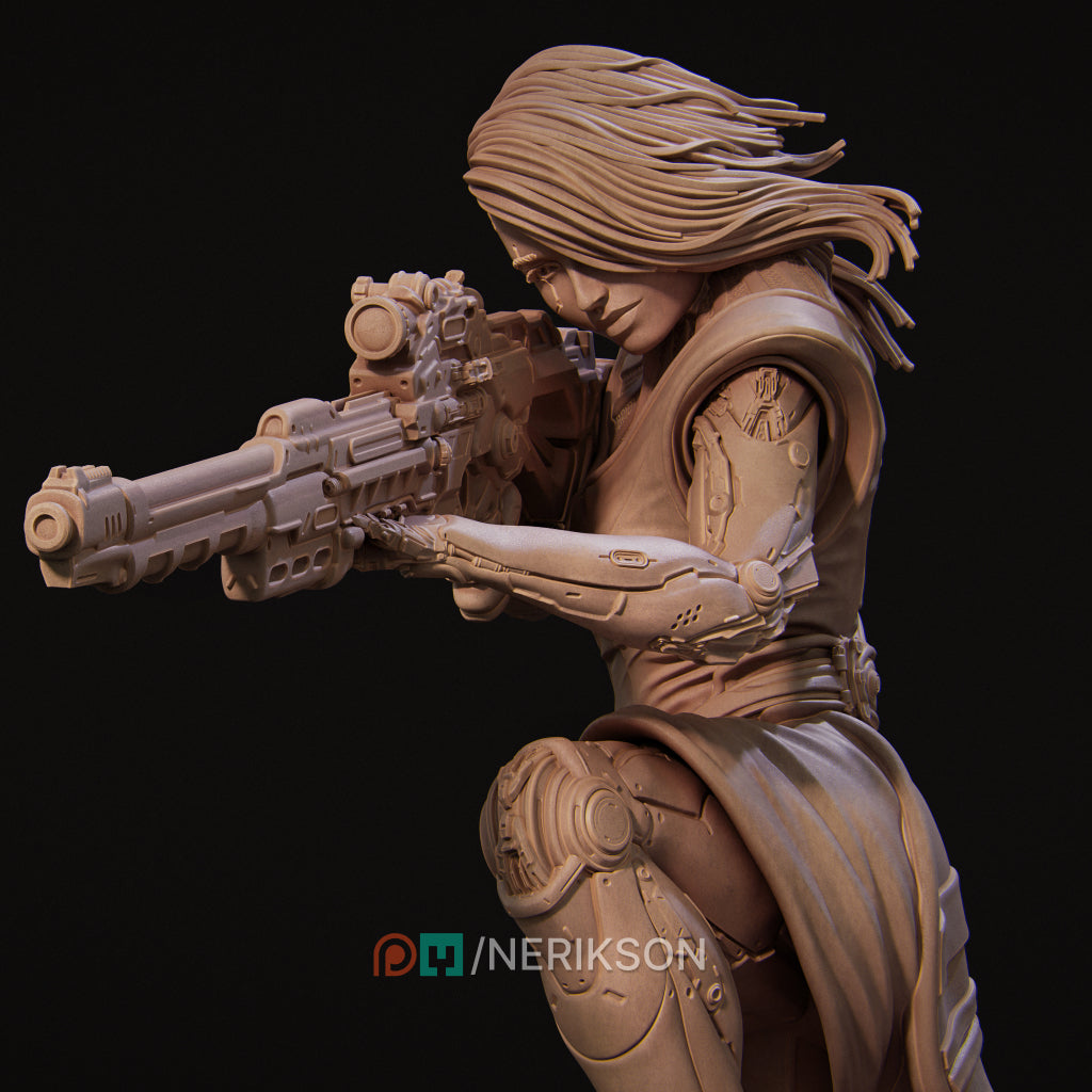 Aryn the Sniper Assassin (action pose) | 32mm–140mm | 3D Printed Figure | Art Piece | Nerikson | Nerdy Creations