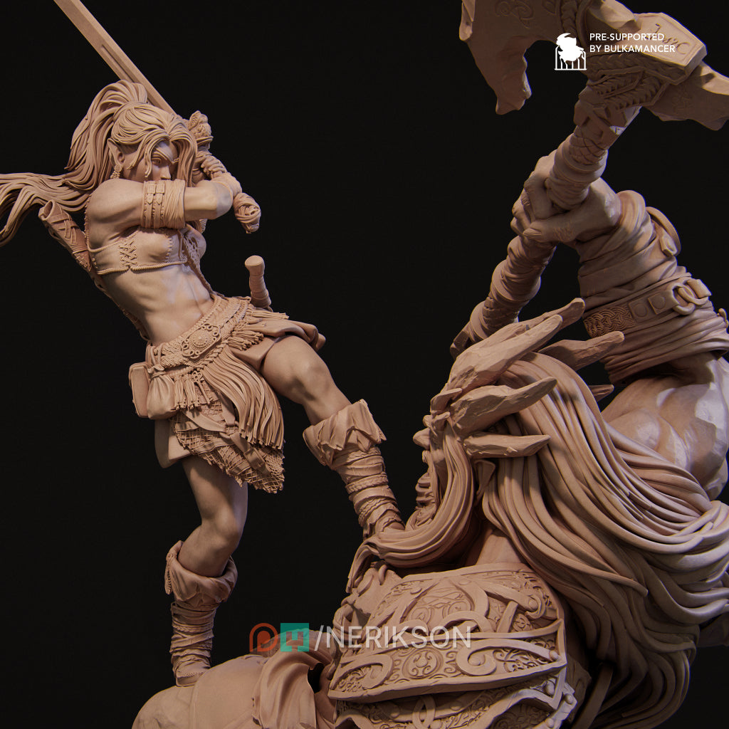Lia vs The Giant | 32mm–140mm | 3D Printed Diorama Set | Art Piece | Nerikson | Nerdy Creations