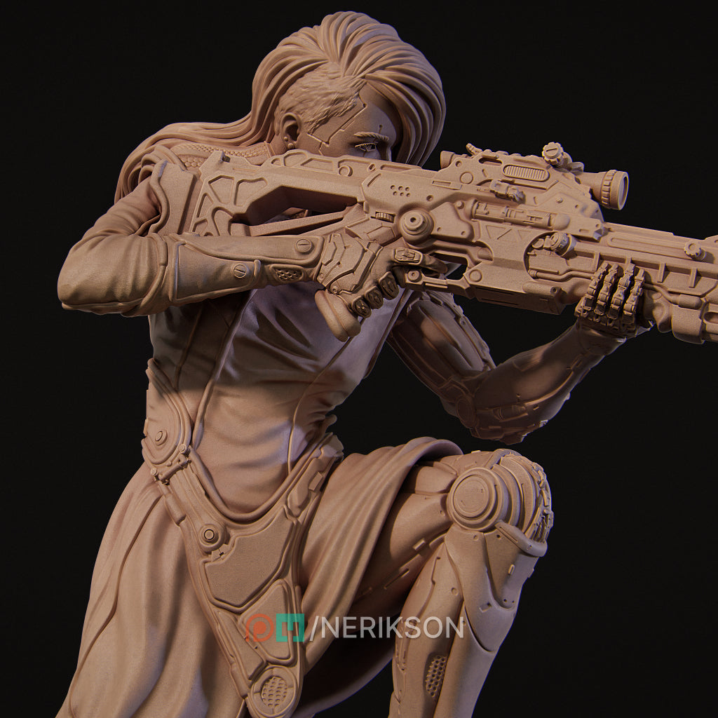 Aryn the Sniper Assassin (action pose) | 32mm–140mm | 3D Printed Figure | Art Piece | Nerikson | Nerdy Creations