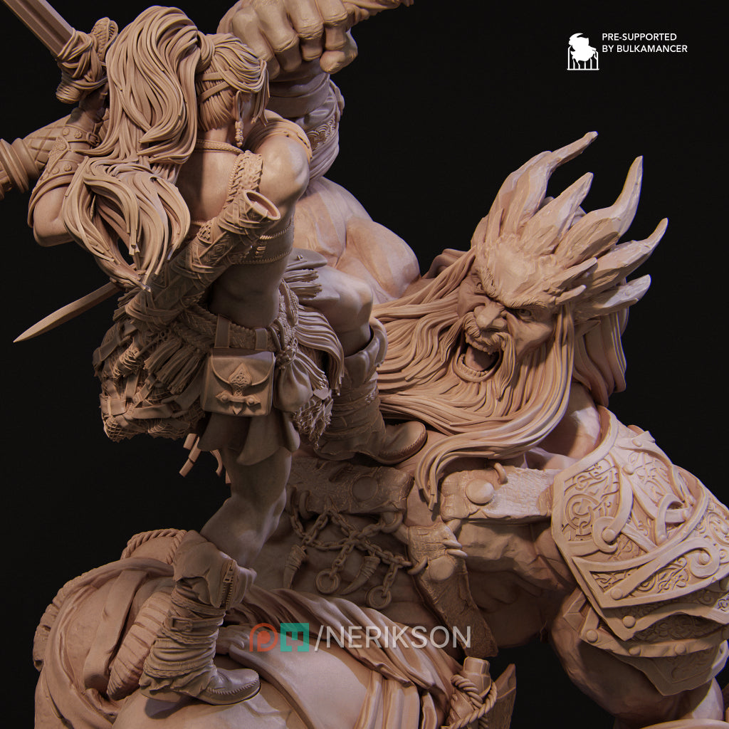 Lia vs The Giant | 32mm–140mm | 3D Printed Diorama Set | Art Piece | Nerikson | Nerdy Creations