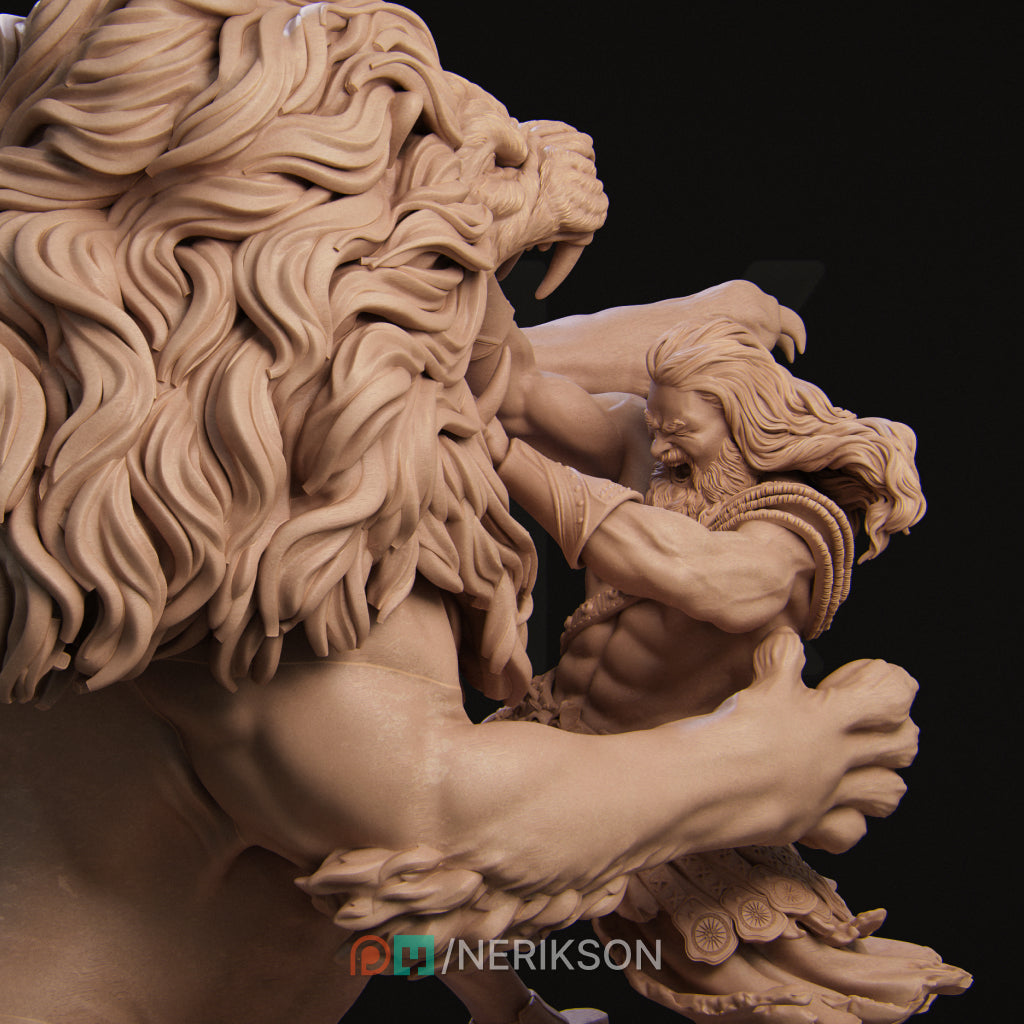 Heracles & the Nemean Lion | 32mm–140mm | 3D Printed Diorama Set | Art Piece | Nerikson | Nerdy Creations