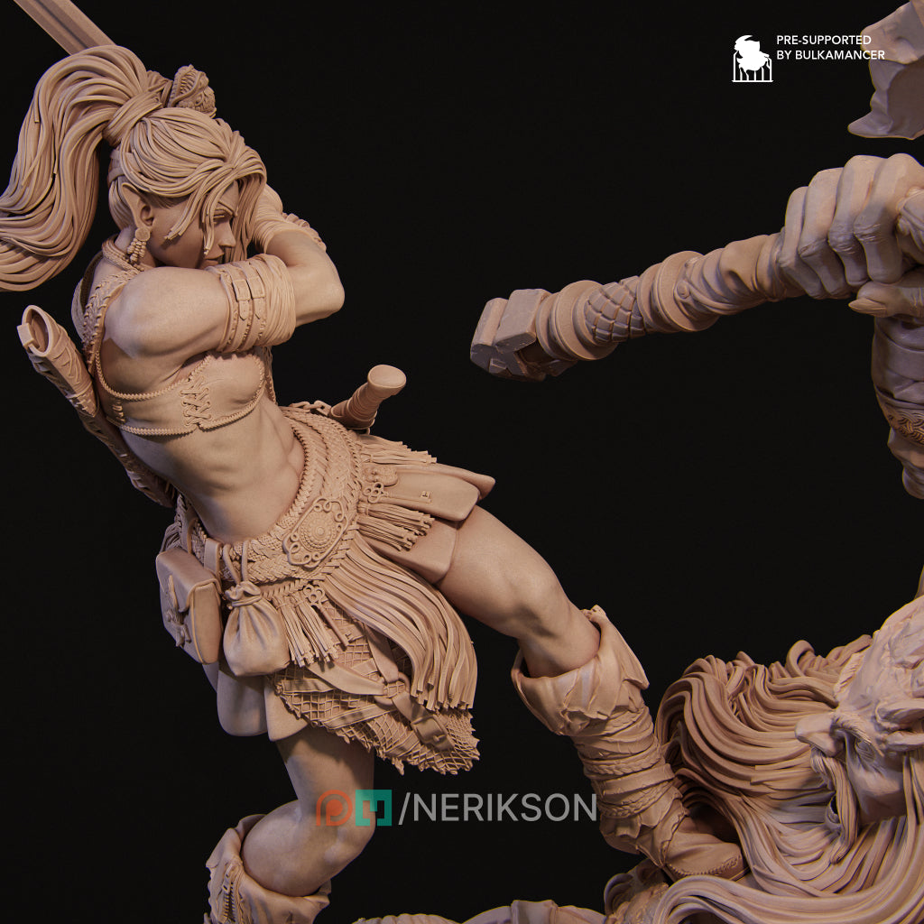 Lia vs The Giant | 32mm–140mm | 3D Printed Diorama Set | Art Piece | Nerikson | Nerdy Creations
