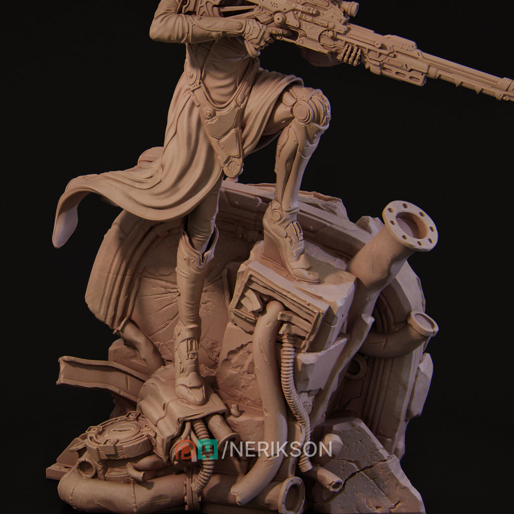 Aryn the Sniper Assassin (action pose) | 32mm–140mm | 3D Printed Figure | Art Piece | Nerikson | Nerdy Creations