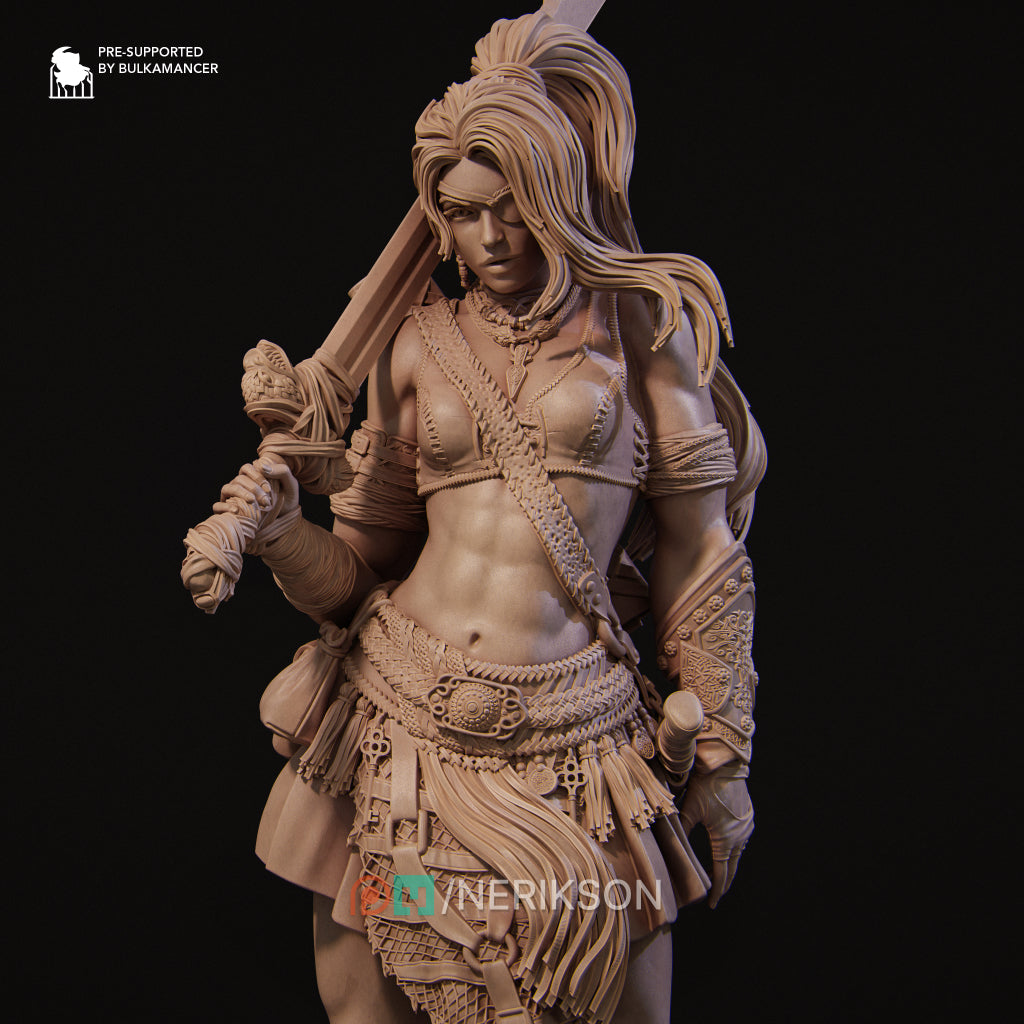 Lia the Barbarian Mercenary | 32mm–140mm | 3D Printed Figure | Art Piece | Nerikson | Nerdy Creations
