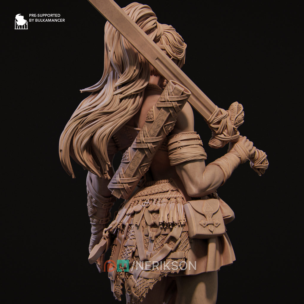 Lia the Barbarian Mercenary | 32mm–140mm | 3D Printed Figure | Art Piece | Nerikson | Nerdy Creations
