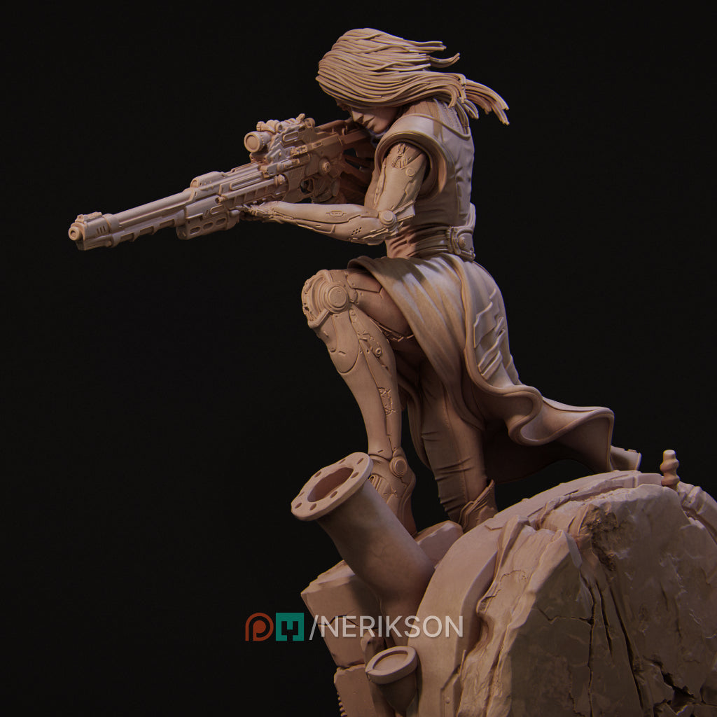 Aryn the Sniper Assassin (action pose) | 32mm–140mm | 3D Printed Figure | Art Piece | Nerikson | Nerdy Creations
