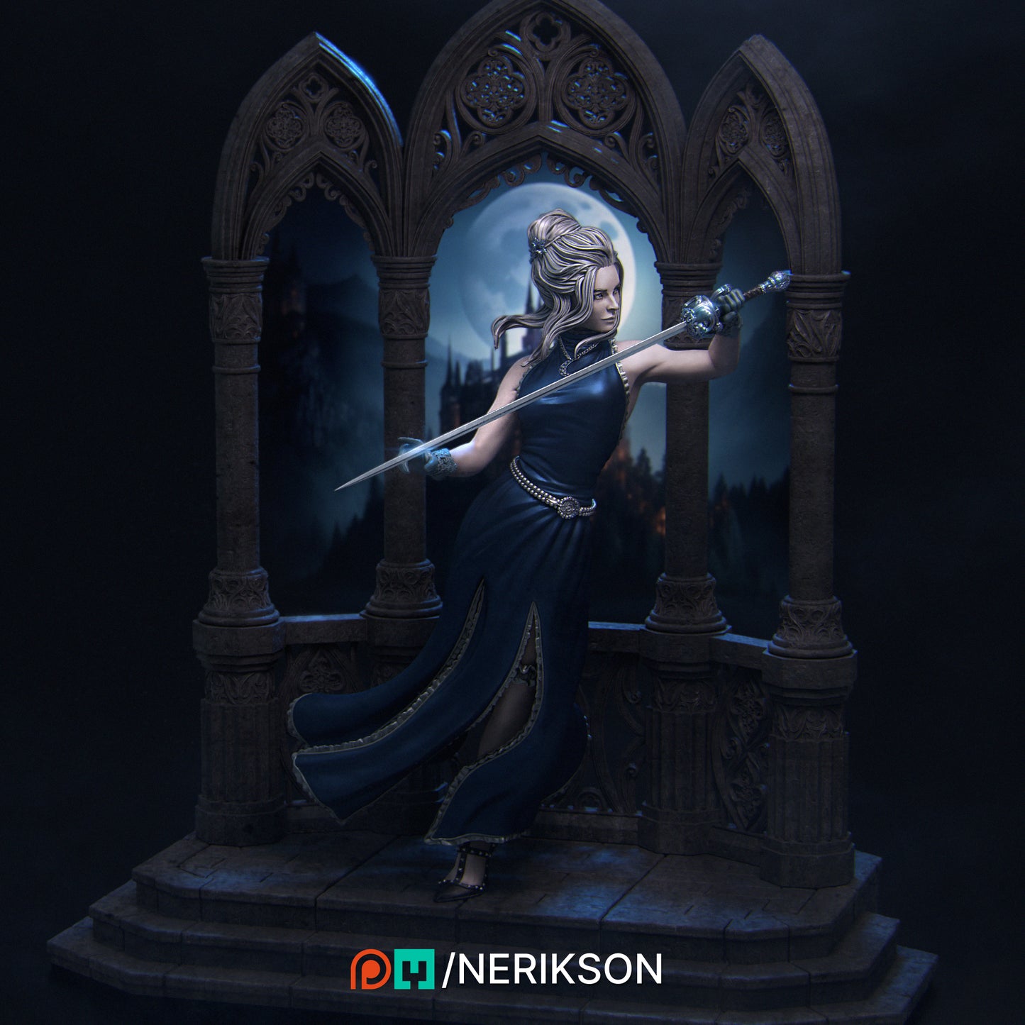 Luna the Moonlight Fencer | 3D Printed Diorama Set | Art Piece | Nerikson | Nerdy Creations