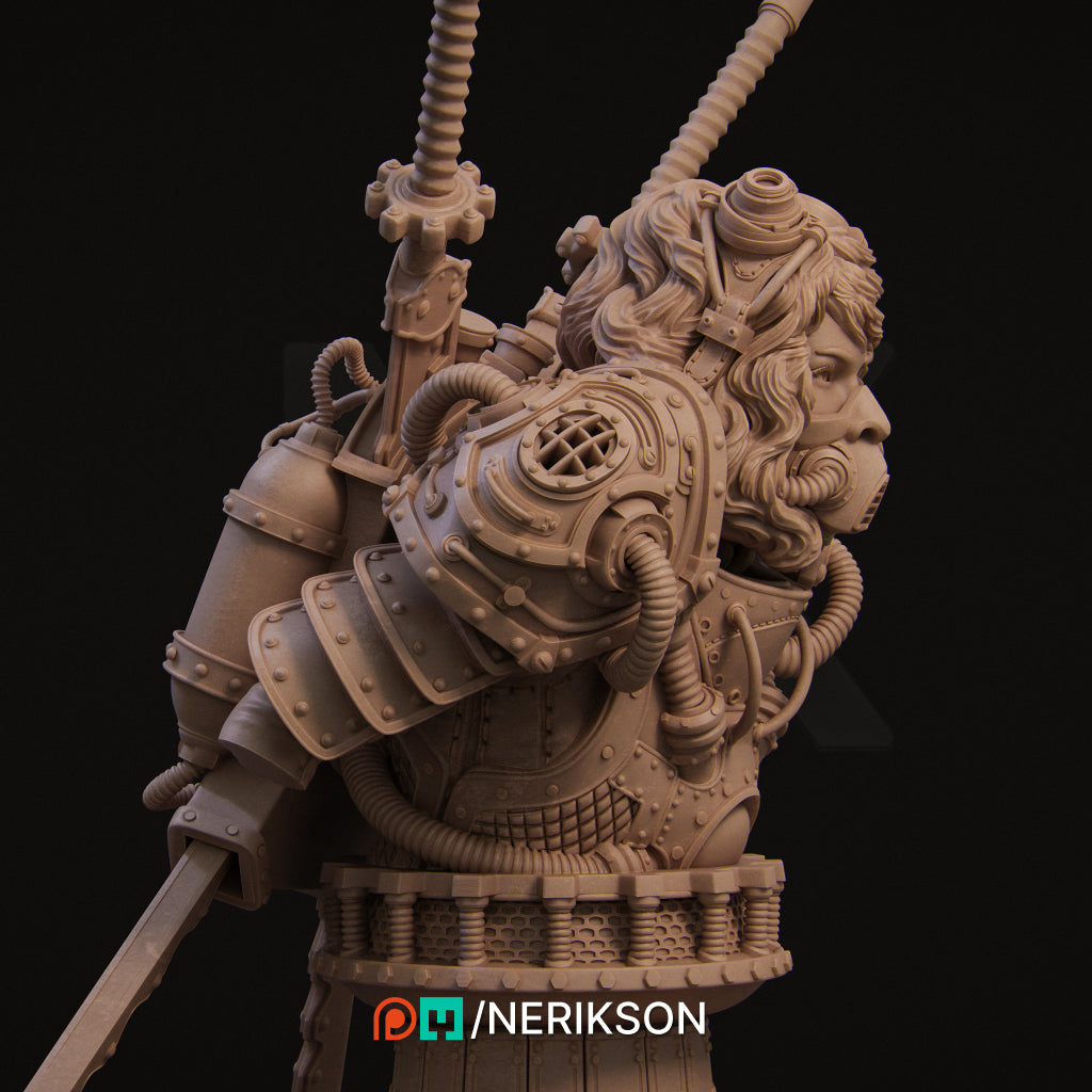 Naojiri Steampunk Samurai (with helmet) | 140mm | 3D Printed Bust | Art Piece | Nerikson | Nerdy Creations
