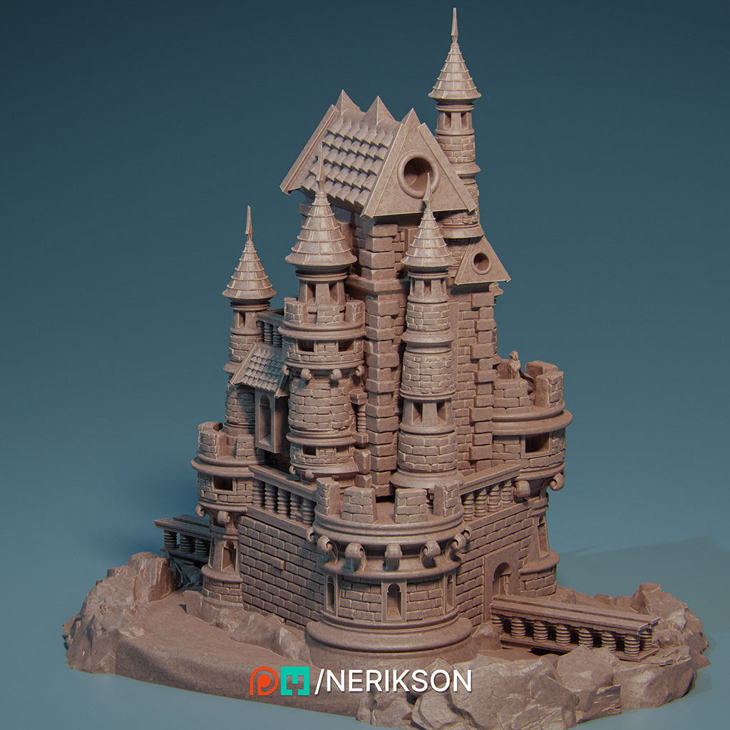 Vampire Castle (with Vampire) | 32mm–140mm | 3D Printed Figure | Art Piece | Nerikson | Nerdy Creations
