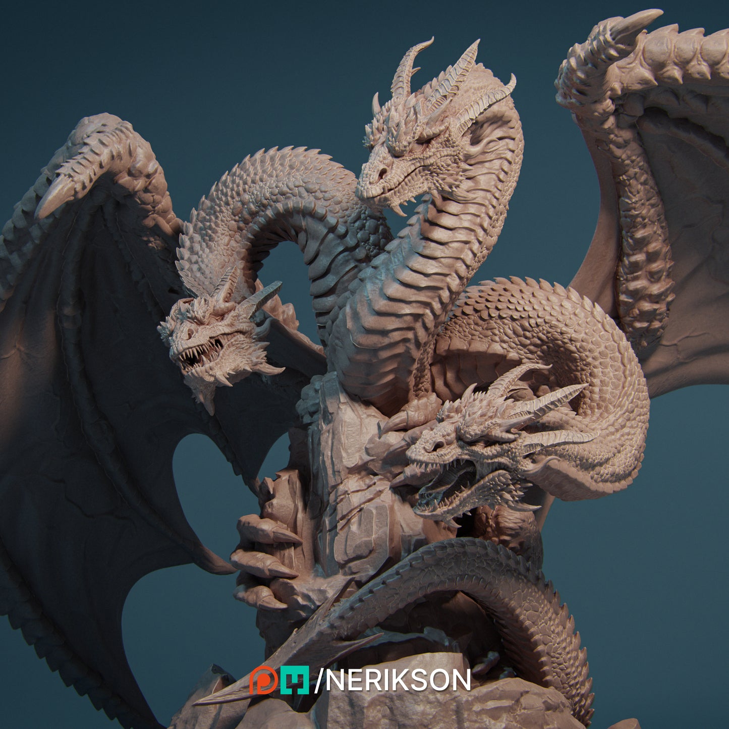 Zmei, the Three-Headed Dragon | 32mm & 140mm | 3D Printed Figure | Art Piece | Nerikson | Nerdy Creations