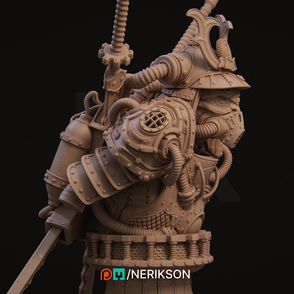 Naojiri Steampunk Samurai | 32mm & 140mm | 3D Printed Figure | Art Piece | Nerikson | Nerdy Creations