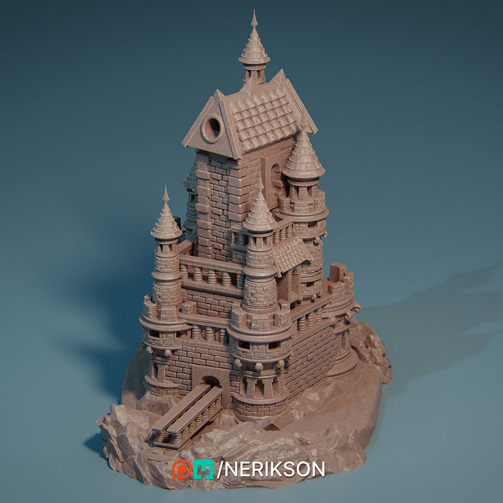 Vampire Castle (with Vampire) | 32mm–140mm | 3D Printed Figure | Art Piece | Nerikson | Nerdy Creations