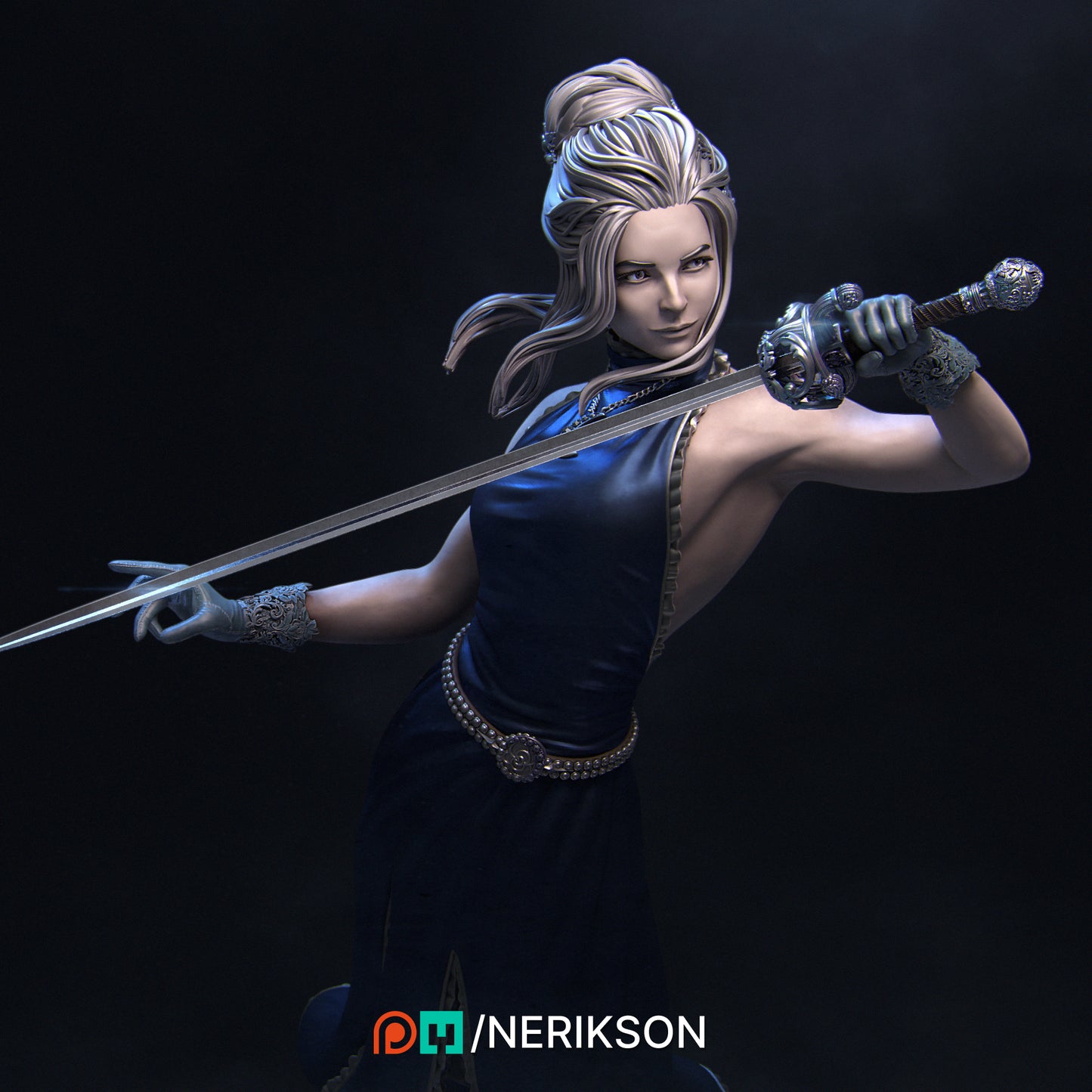 Luna the Moonlight Fencer | 3D Printed Diorama Set | Art Piece | Nerikson | Nerdy Creations