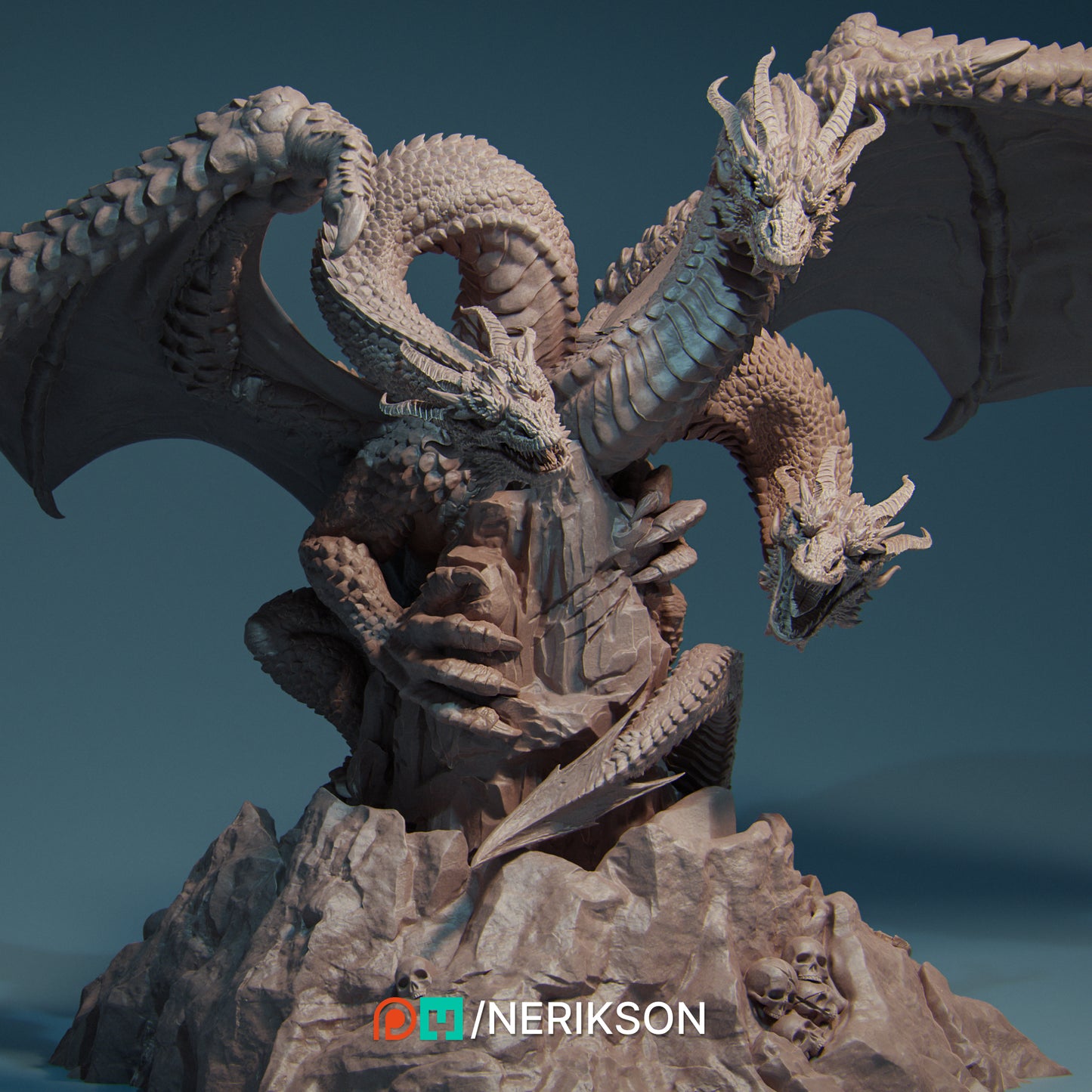 Zmei, the Three-Headed Dragon | 32mm & 140mm | 3D Printed Figure | Art Piece | Nerikson | Nerdy Creations