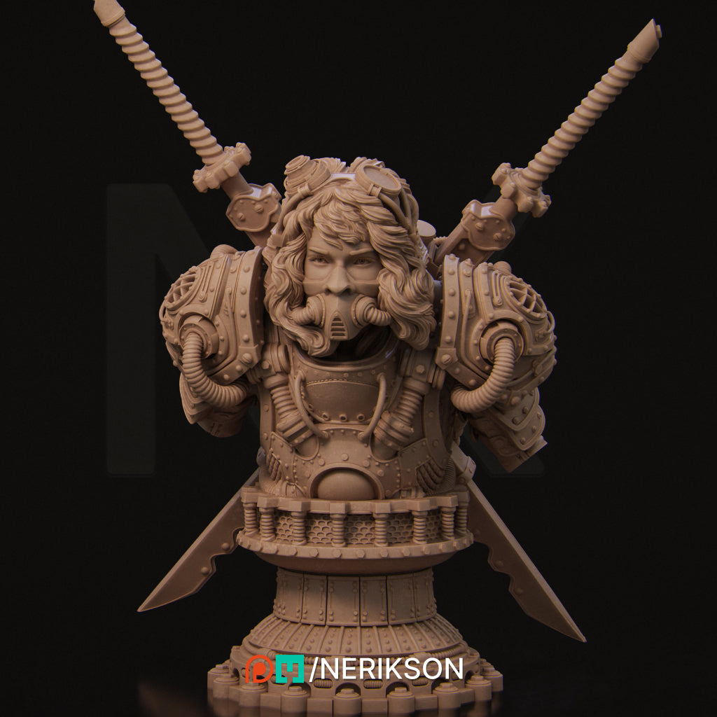 Naojiri Steampunk Samurai (no helmet) | 140mm | 3D Printed Bust | Art Piece | Nerikson | Nerdy Creations