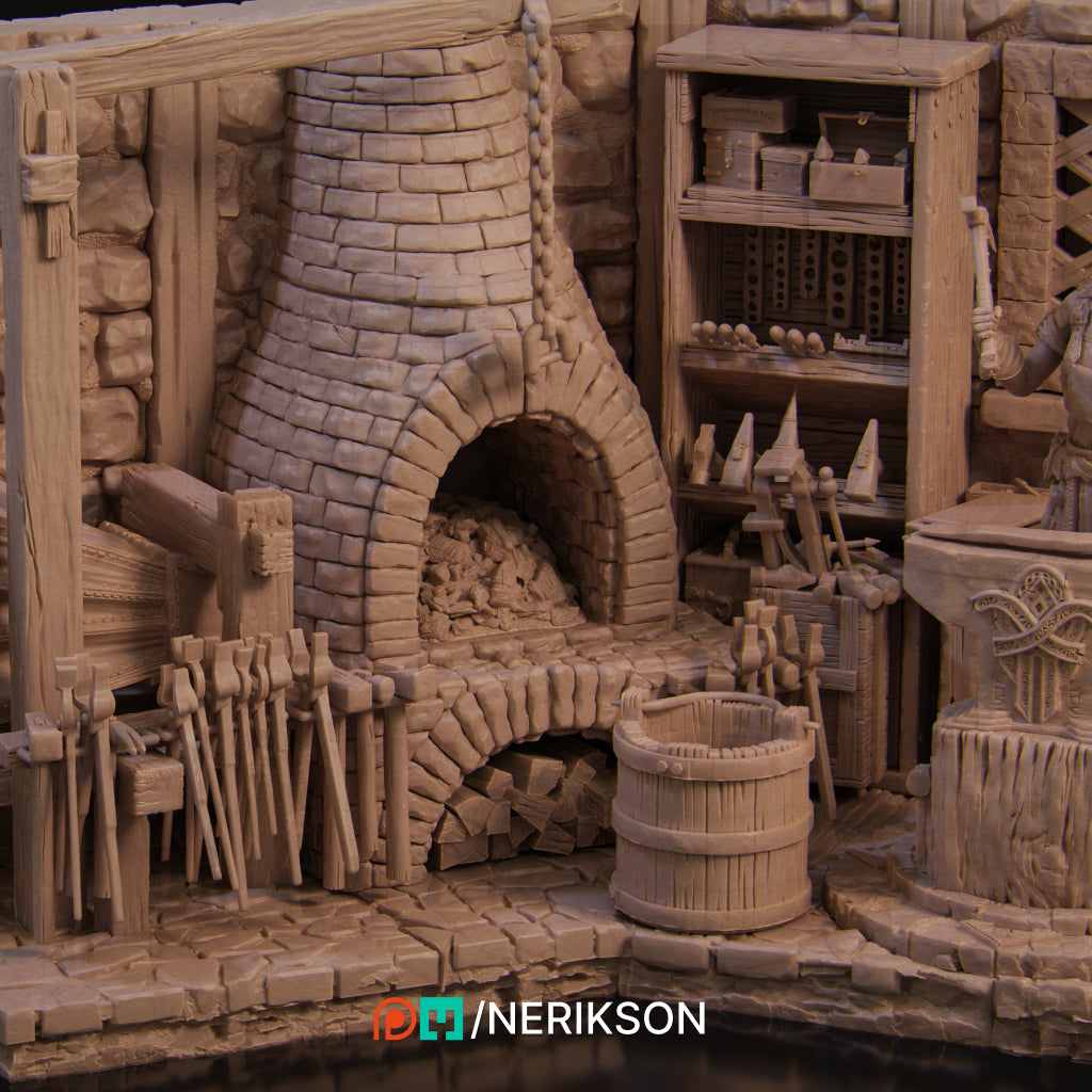 Lara the Blacksmith | 75mm | 3D Printed Diorama Set | Art Piece | Nerikson | Nerdy Creations