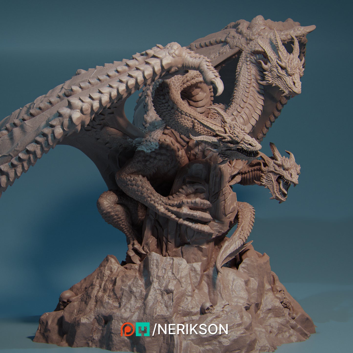 Zmei, the Three-Headed Dragon | 32mm & 140mm | 3D Printed Figure | Art Piece | Nerikson | Nerdy Creations