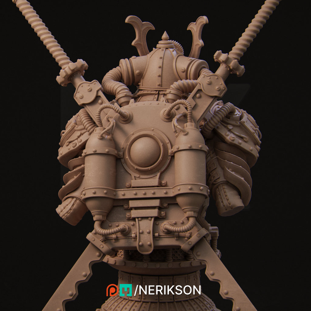 Naojiri Steampunk Samurai (with helmet) | 140mm | 3D Printed Bust | Art Piece | Nerikson | Nerdy Creations