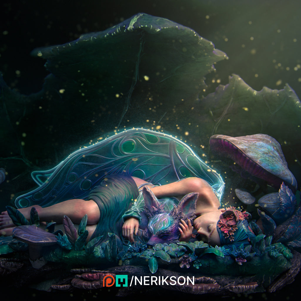 Fairy — End of Summer | 32mm & 140mm | 3D Printed Figure | Art Piece | Nerikson | Nerdy Creations