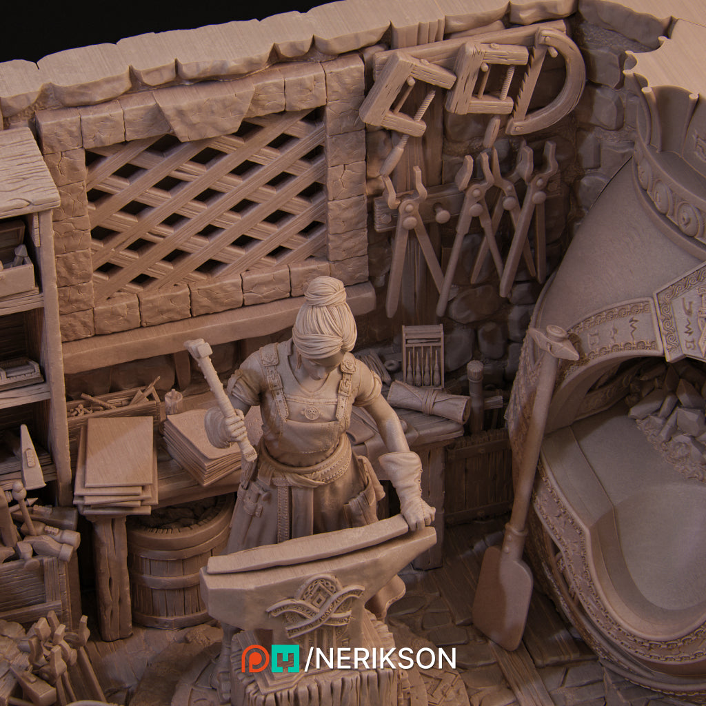 Lara the Blacksmith Pose 2 | 140mm | 3D Printed Figure | Art Piece | Nerikson | Nerdy Creations