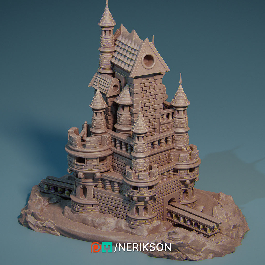 Vampire Castle (with Vampire) | 32mm–140mm | 3D Printed Figure | Art Piece | Nerikson | Nerdy Creations
