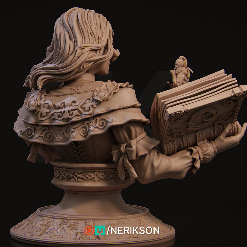Orinthia the Magical Librarian | 32mm & 140mm | 3D Printed Figure | Art Piece | Nerikson | Nerdy Creations