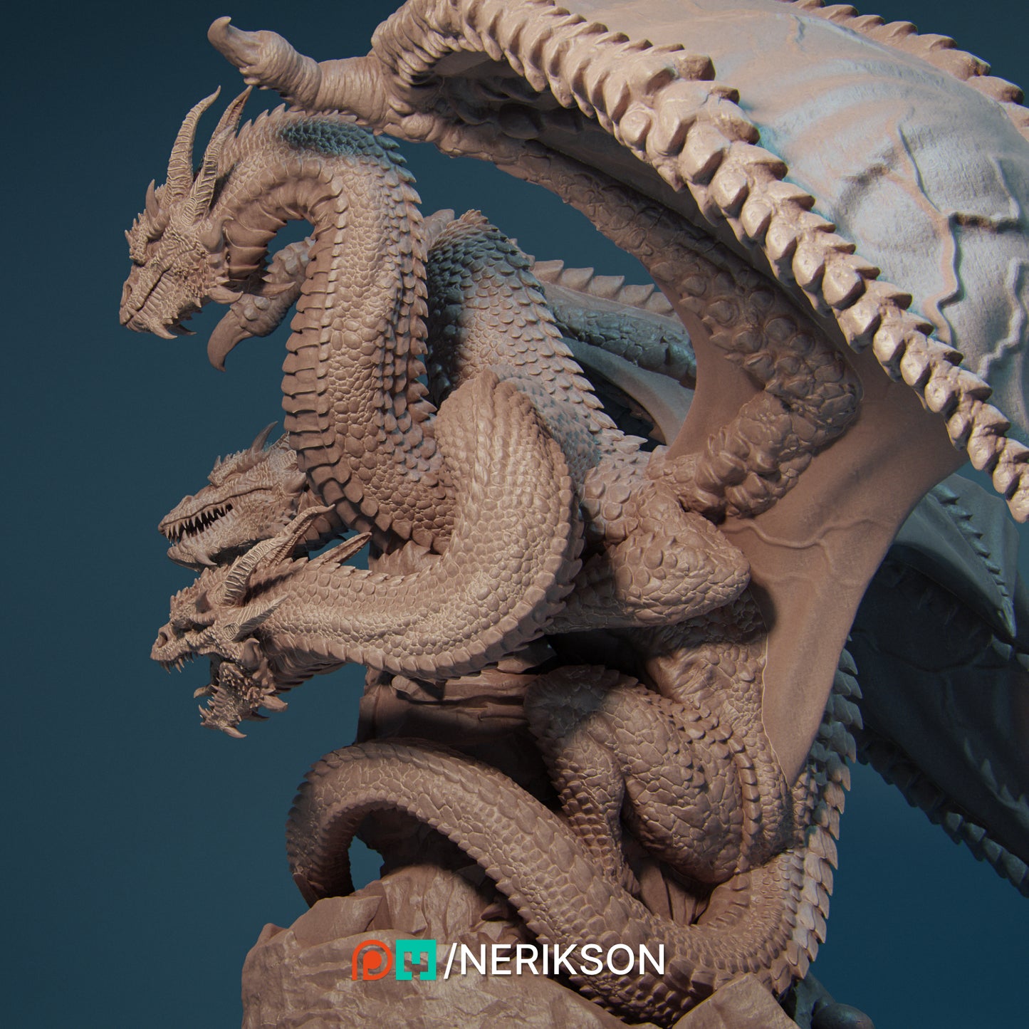 Zmei, the Three-Headed Dragon | 32mm & 140mm | 3D Printed Figure | Art Piece | Nerikson | Nerdy Creations