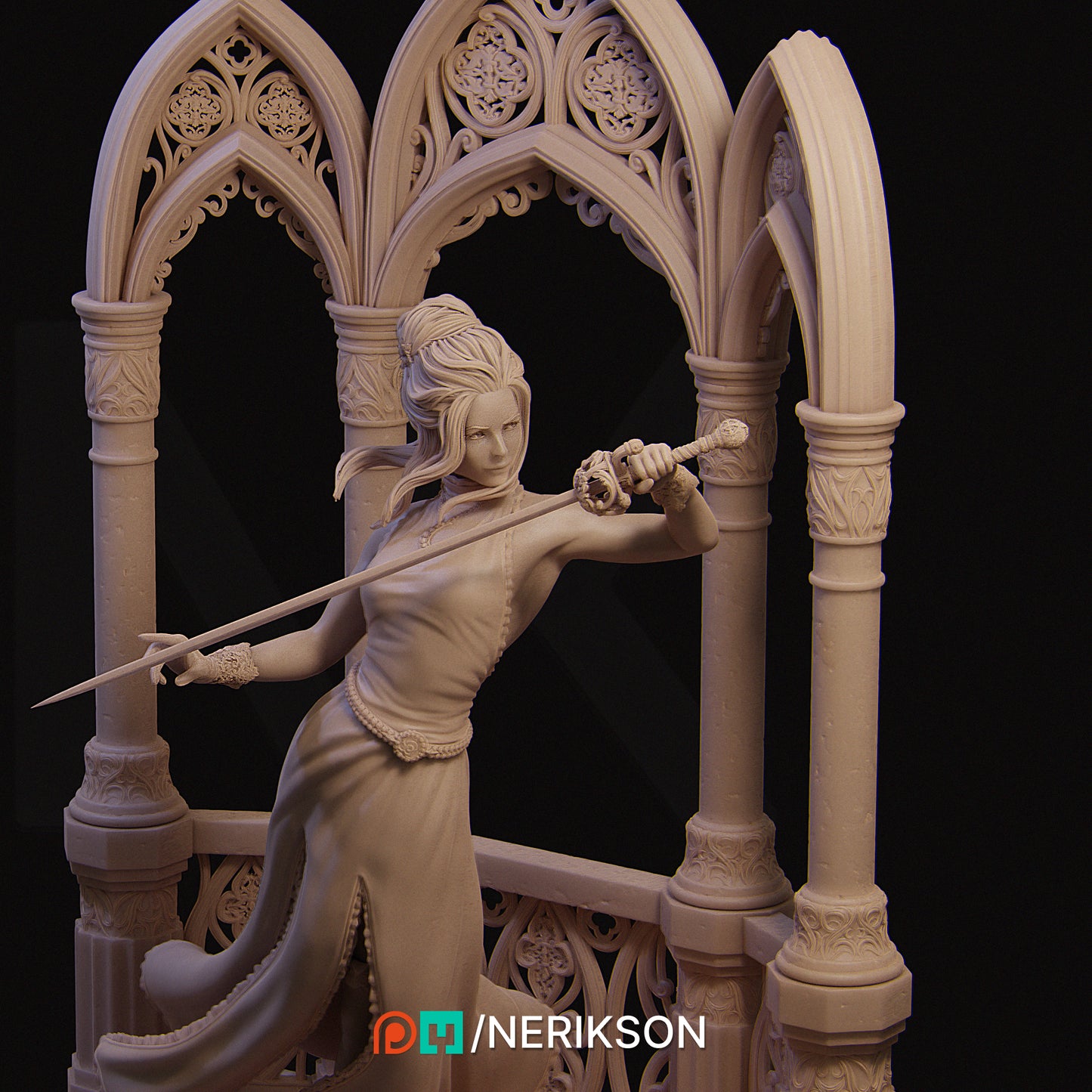 Luna the Moonlight Fencer | 32mm | 3D Printed Figure | Art Piece | Nerikson | Nerdy Creations