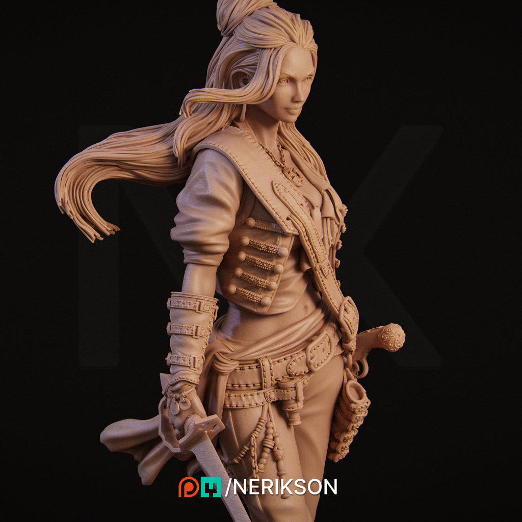 Mariana the Pirate | 32mm–140mm | 3D Printed Figure | Art Piece | Nerikson | Nerdy Creations