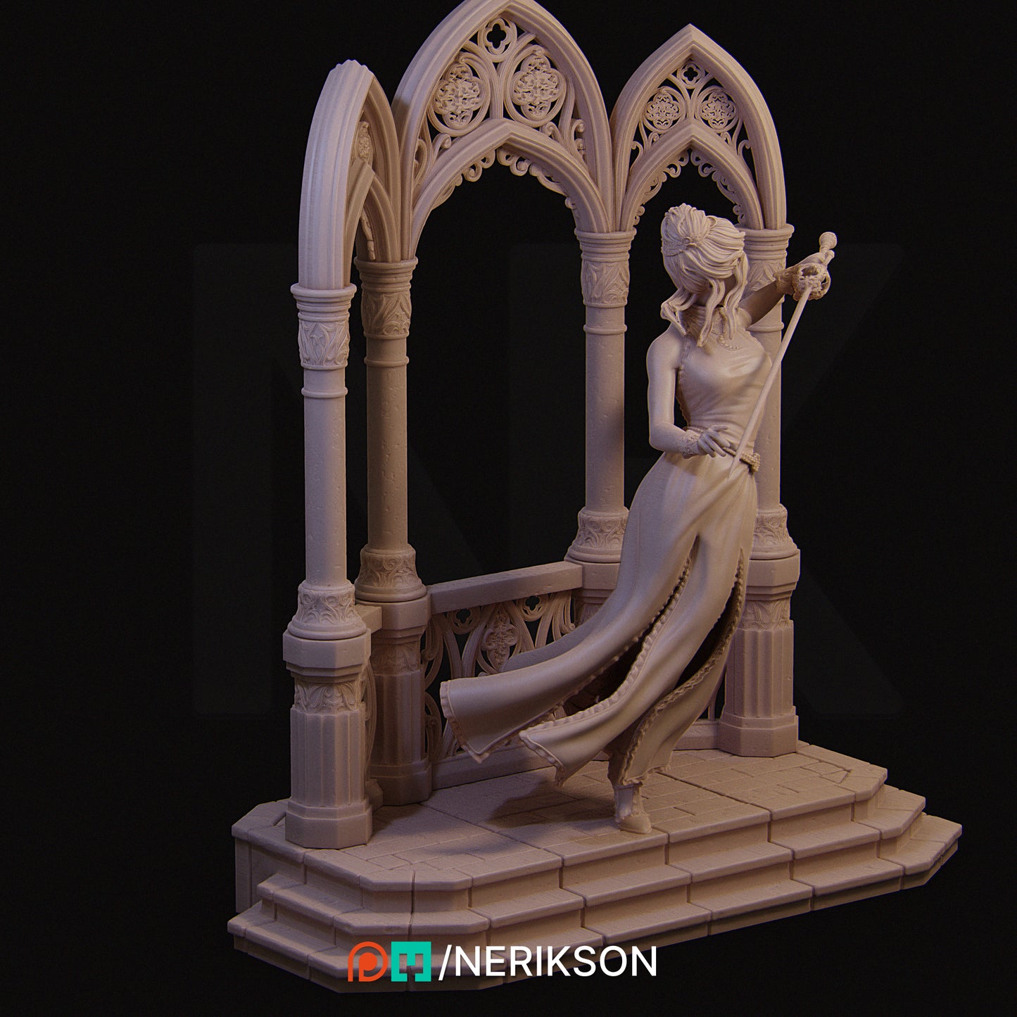 Luna the Moonlight Fencer | 3D Printed Diorama Set | Art Piece | Nerikson | Nerdy Creations