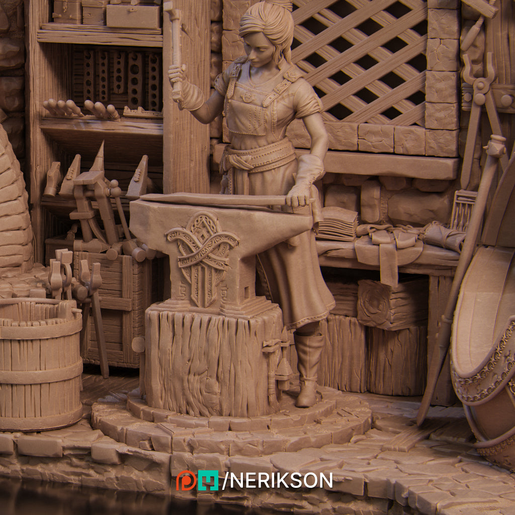 Lara the Blacksmith Pose 1 | 140mm | 3D Printed Figure | Art Piece | Nerikson | Nerdy Creations