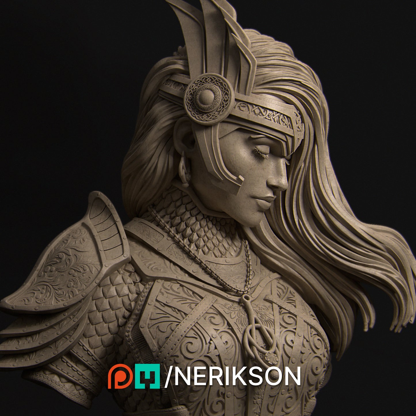 Revna (with helmet) | 140mm | 3D Printed Bust | Art Piece | Nerikson | Nerdy Creations