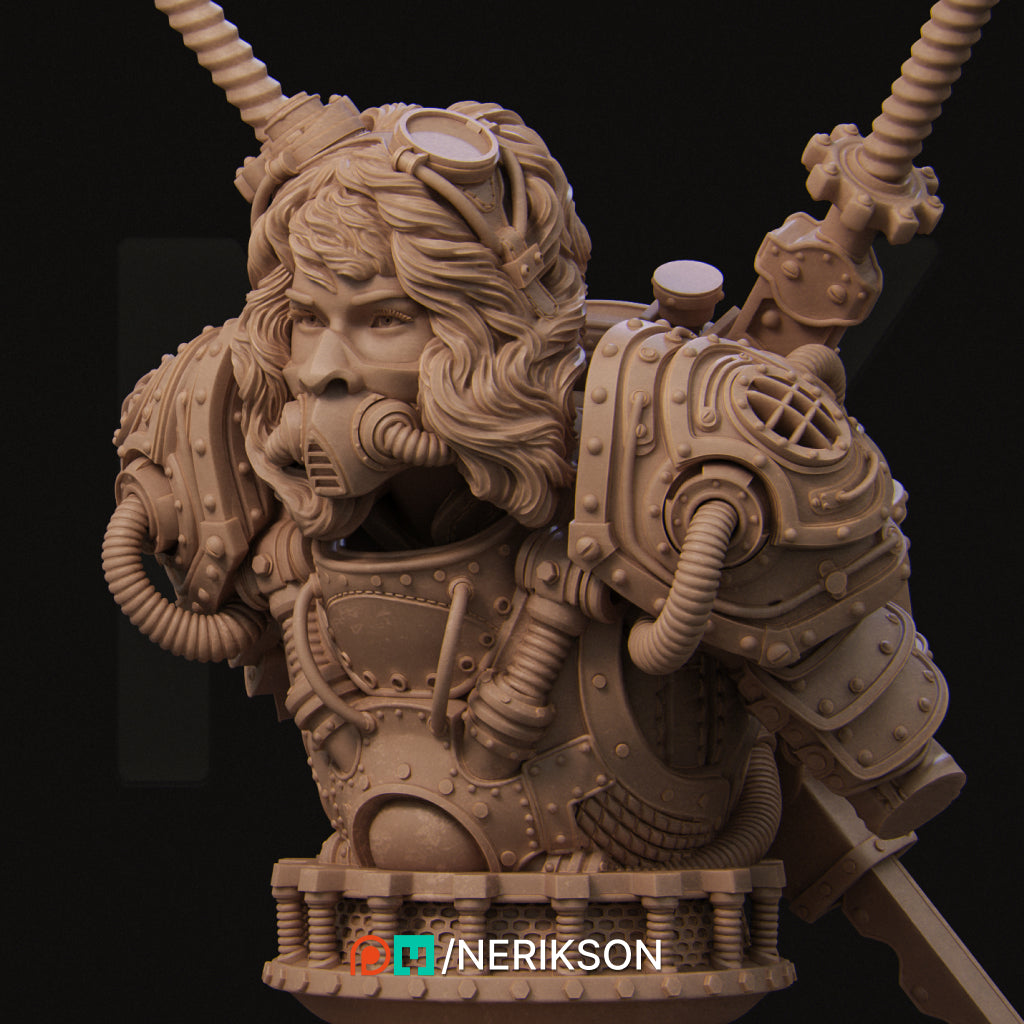 Naojiri Steampunk Samurai (no helmet) | 140mm | 3D Printed Bust | Art Piece | Nerikson | Nerdy Creations