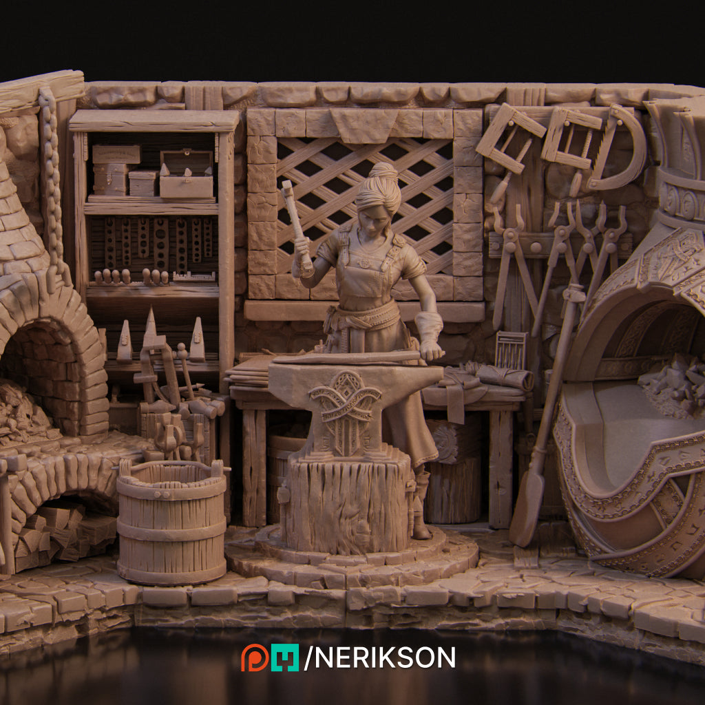 Lara the Blacksmith Pose 2 | 140mm | 3D Printed Figure | Art Piece | Nerikson | Nerdy Creations